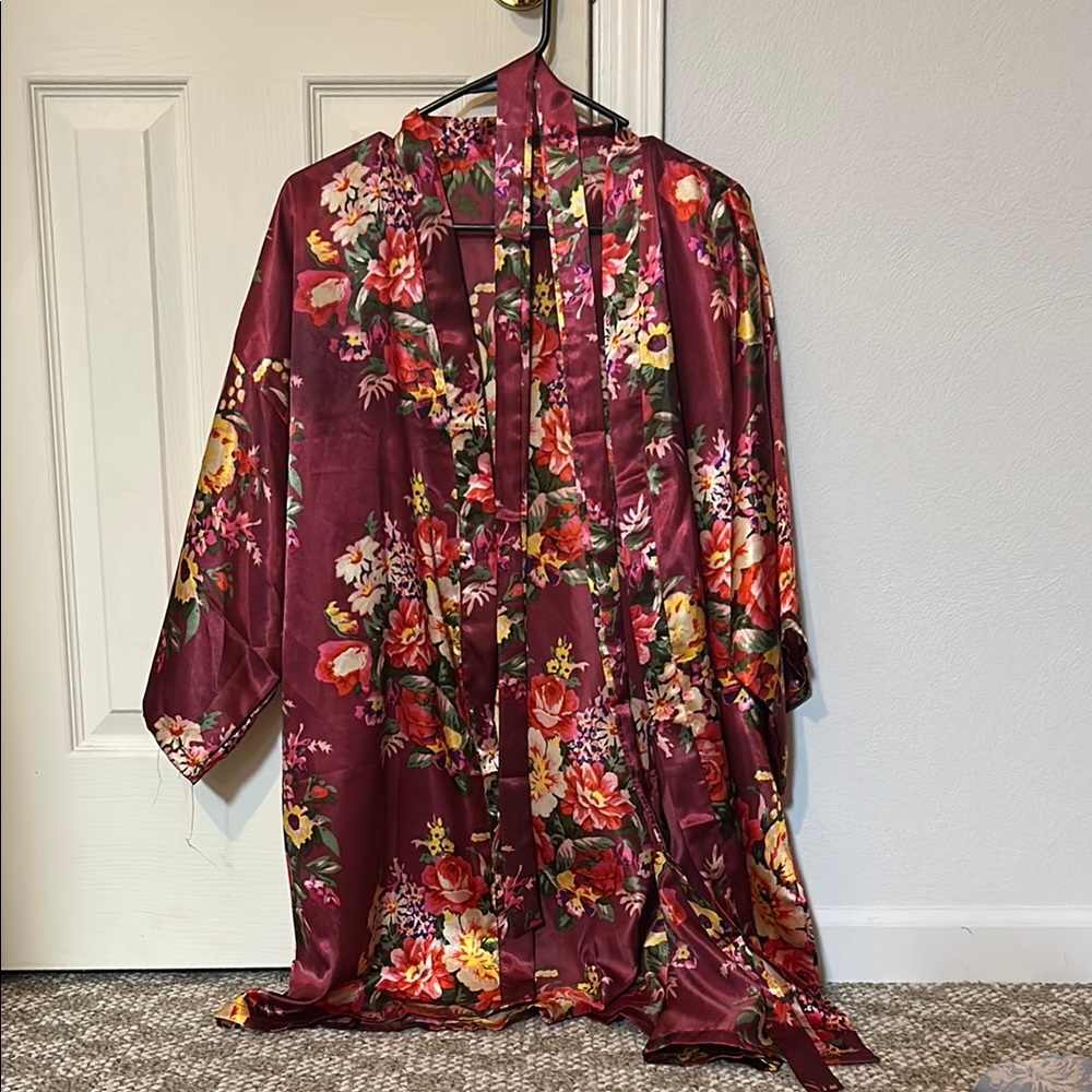 Bridal Bridesmaid Floral Satin Kimono Robe